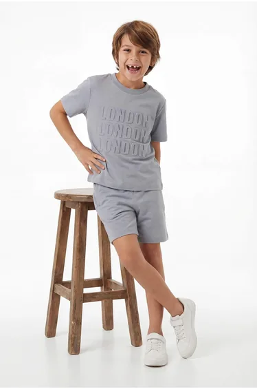 Gray Melange Boy's Plain Knitted Bottom - Top Set