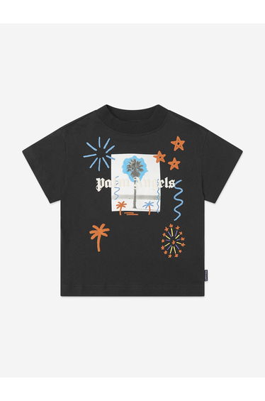Palm Angels Kids Palm Drawing Jersey T-Shirt in Black