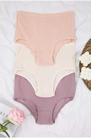 Pink-multicolor 3-pack camisole plain brief panties