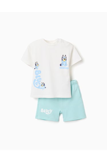 Cotton T-Shirt + Shorts With Bluey For Babies And Children, White/Blue