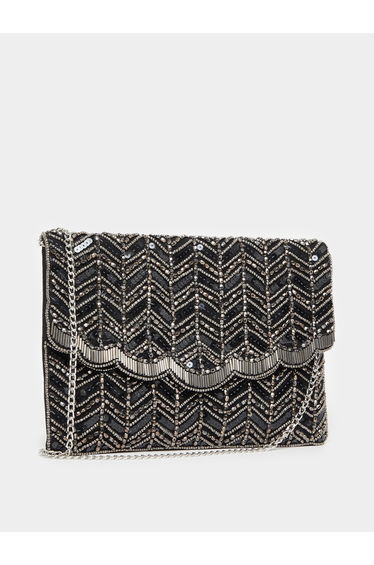 Women Black Embellished Clutch Bag