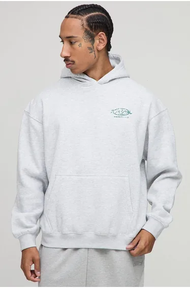 Ash Grey Oversized Bonsai Graphic Hoodie - ash grey