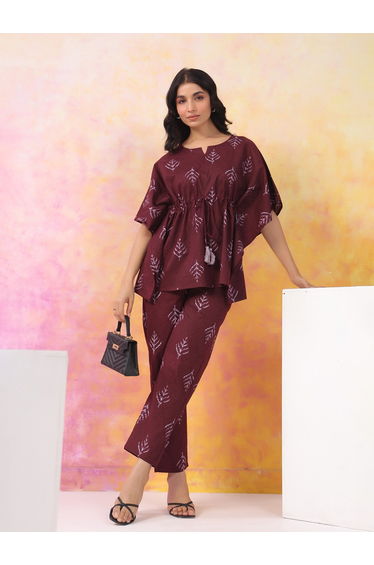 Women Drawstring Kaftan and Pants Co-Ords