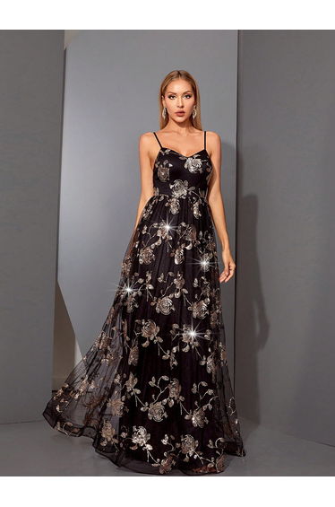 Leely Elegant Spaghetti Straps Sleeveless Party Dress