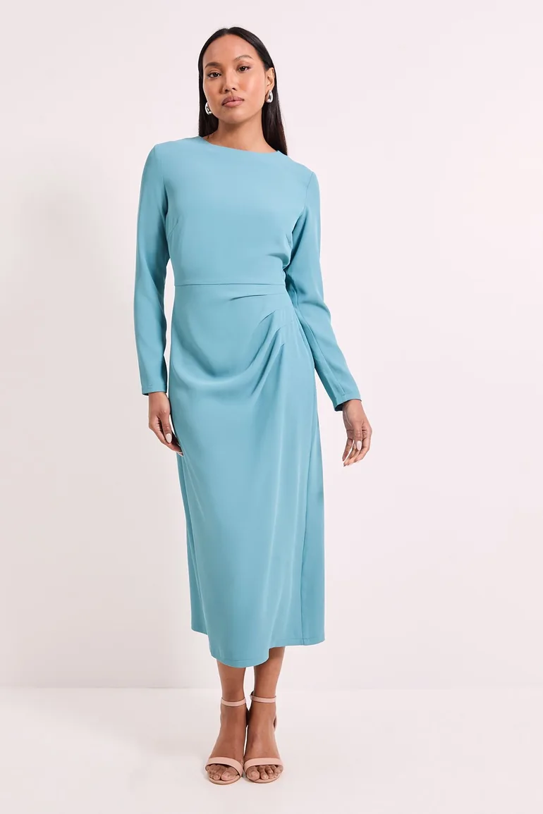 Pleat Detail Crepe Midi Dress Principles by Debenhams Blue : Evening Dresses  : VogaCloset Iraq