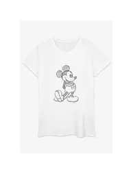 Disney Womens/Ladies Mickey Mouse Sketch Kick Cotton T-Shirt - White - 1