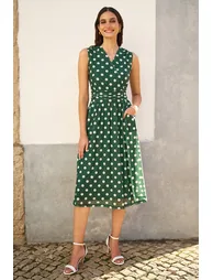 Yumi Green Polka Dot Mesh Wrap Skater Dress With Pockets - Green - 3