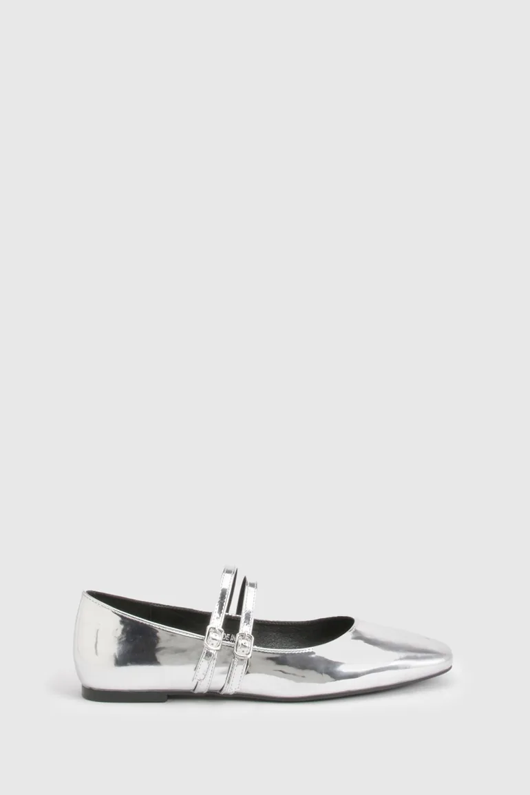 Wide Fit Double Strap Mary Jane Ballet Flats - silver - 2