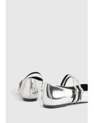 Wide Fit Double Strap Mary Jane Ballet Flats - silver - 3