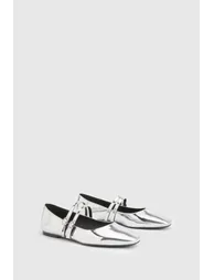 Wide Fit Double Strap Mary Jane Ballet Flats - silver - 1