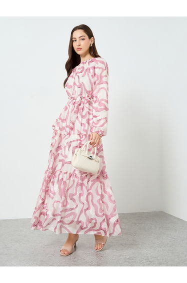 Women Graphic Printed Balloon Sleeve Maxi Dress