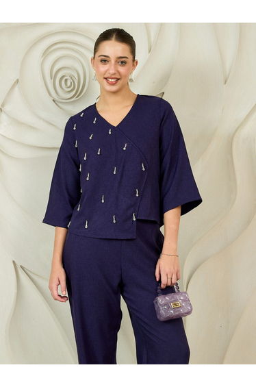 Navy Embellished Top and Pants Co-ords