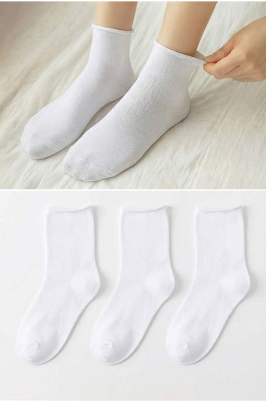 White 3-Piece Plain Jacquard Knitted Socks