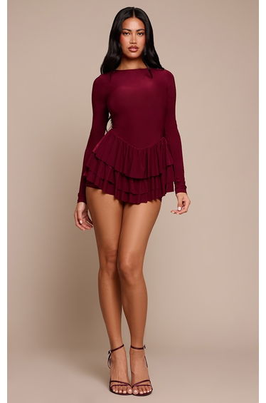 Plum Double Slinky Rara Long Sleeve Playsuit