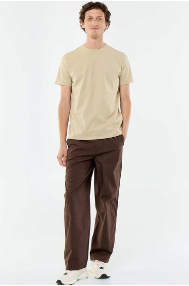 Plain Poplin Wide-Leg Trousers BROWN