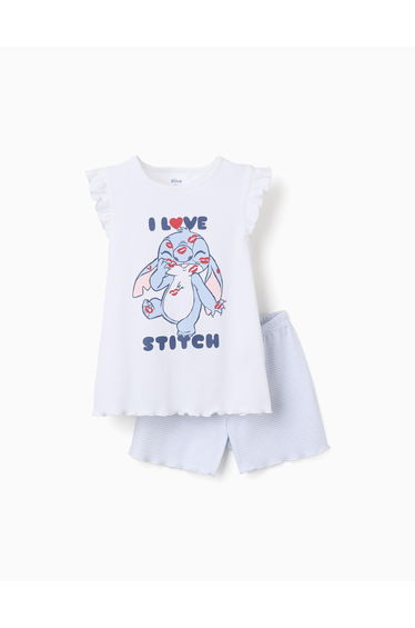 Cotton pyjamas with Stitch print for girls, white/blue