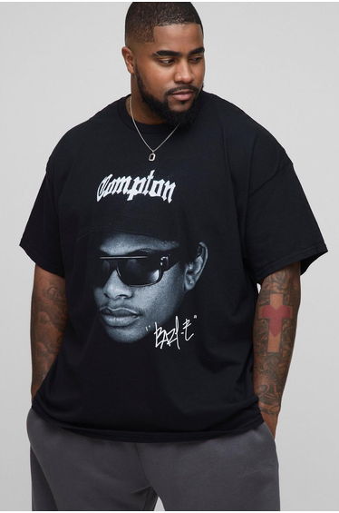Plus Easy-E License Print Regular Fit T-Shirt - black