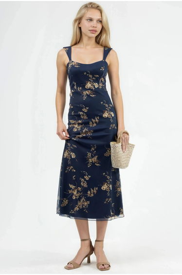 Floral Midi Dress with Heart Collar