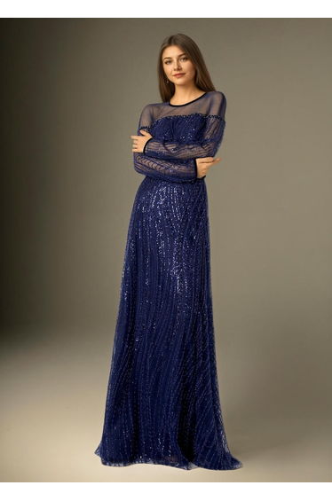 Starlit Elegance Navy Dress with Long Sleeve