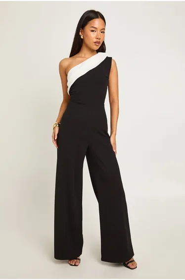 Petite Mono Wide Leg Jumpsuit - black
