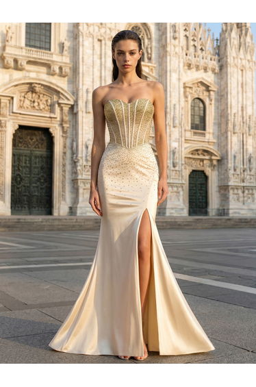Leely Women's Elegant Strapless Sleeveless Prom Dress