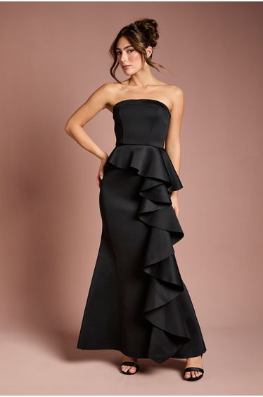 Bandeau Ruffle Stretch Crepe Maxi Dress