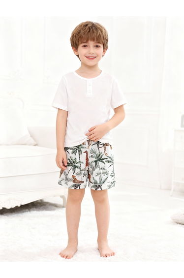 Boys White Short Sleeve T-Shirt and Shorts Pyjama Set