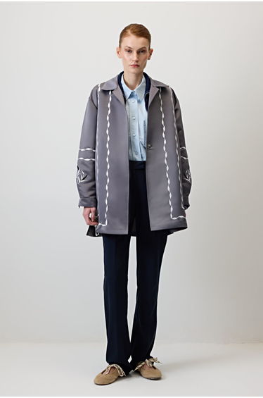 CONTRAST EMBROIDERED SATIN JACKET
