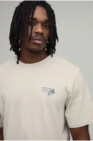 Tall Regular Landscape Japan Print T-Shirt - stone