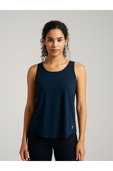 Women Navy Box-Pleated Tank Top