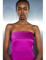Tailored Italian Satin Bandeau Structured Bow Detail Midi Dress - 1