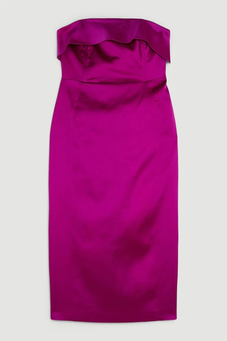 Tailored Italian Satin Bandeau Structured Bow Detail Midi Dress - 3
