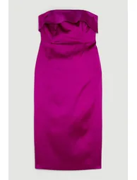 Tailored Italian Satin Bandeau Structured Bow Detail Midi Dress - 3