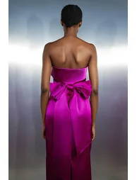 Tailored Italian Satin Bandeau Structured Bow Detail Midi Dress - 2