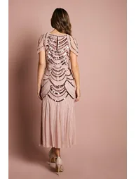 Cape Shoulder Embellished Midi Dress - 2