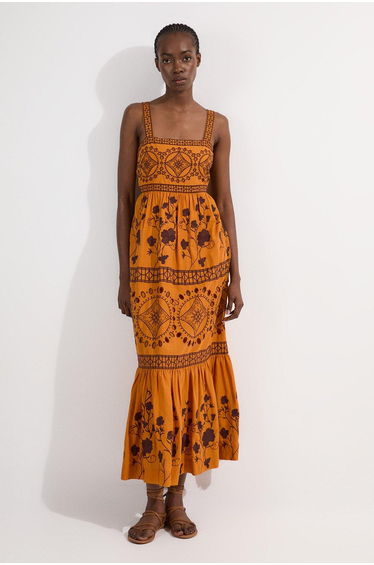 Floral & Geo Embroidered Woven Maxi Dress