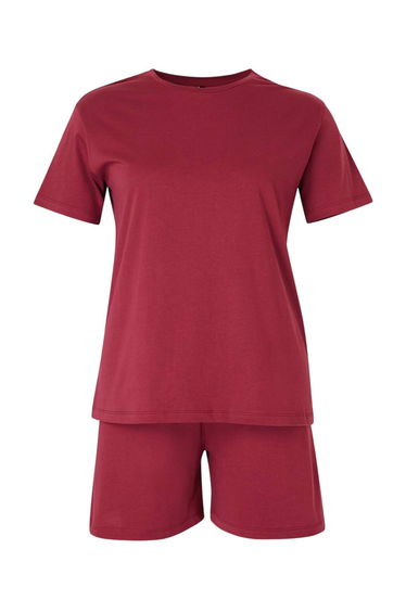 Burgundy Crew Neck Knitted Pajama Set