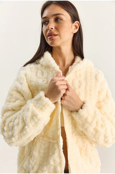 LUCCI Hooded Textured Knitted Cardigan with Zipper
