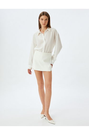 Viscose Shirt Collar Pearl Embroidery Detail Long Sleeve