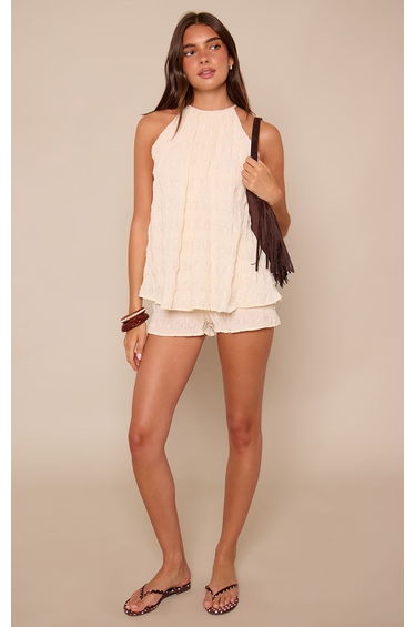 Taupe Textured Halterneck Floaty Playsuit