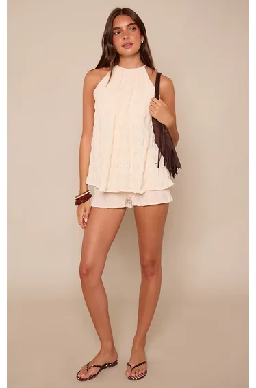 Taupe Textured Halterneck Floaty Playsuit