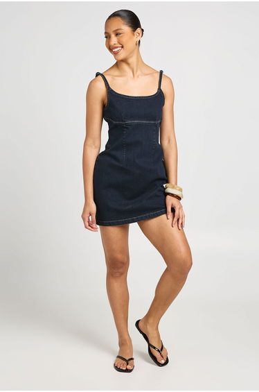 Strappy Denim Mini Dress - indigo