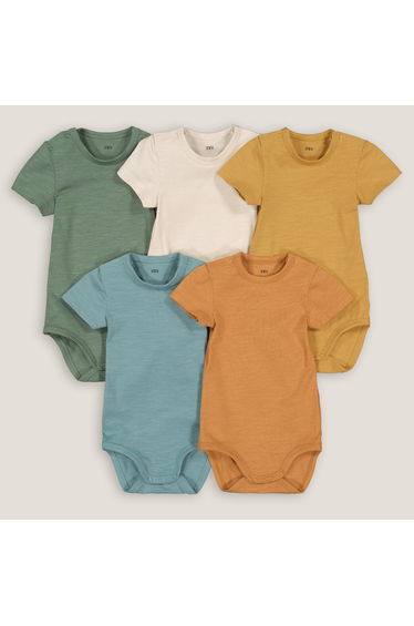 Pack of 5 Bodysuits in Cotton with Short Sleeves