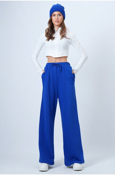 Women's Midnight Blue High Waist Front piped Thick Palazzo Pants