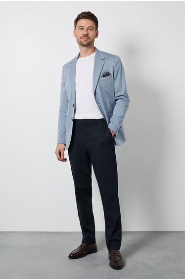 Blue Textured Slim Fit Blazer