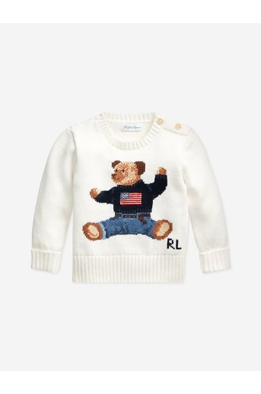 Ralph Lauren Baby Boys Ivory Bear Sweater