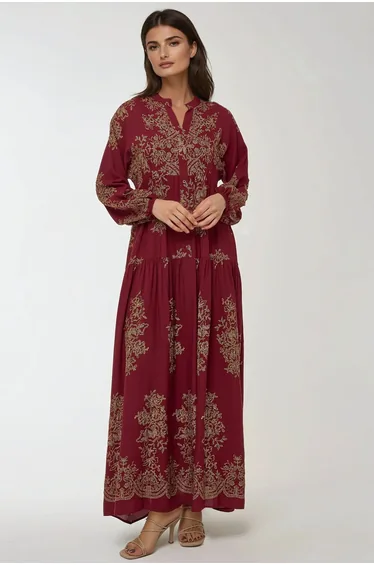 Printed Long Sleeve Viscose Maxi Dress