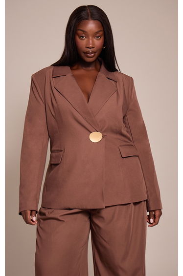 Plus Chocolate Tailored Gold Metalware Detail Blazer