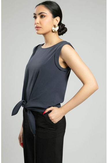 Sleeveless Blouse With Front Tie Detail