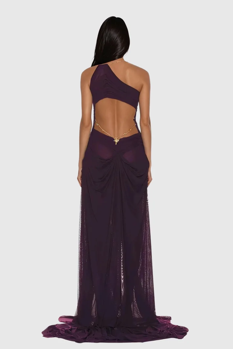 fitted lace wedding dress Purple Two-Tone Plunging Tailor-Made Long Train Prom Dress